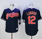 Cleveland Indians #12 Francisco Lindor Navy Blue New Cool Base Stitched Baseball Jersey,baseball caps,new era cap wholesale,wholesale hats